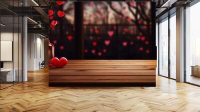 Empty wooden table with valentines day theme in background Wall mural