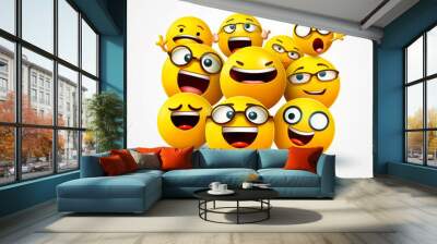 group of Laughing emojis on white background Wall mural