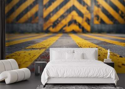 Yellow and black stripes on the road. Abstract background for design Wall mural