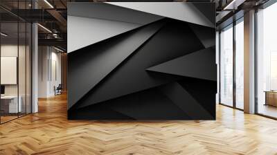 Abstract geometric shapes: 3d effect with lines, triangles, light, and shadow. Black and white gradient background in modern, futuristic style Wall mural