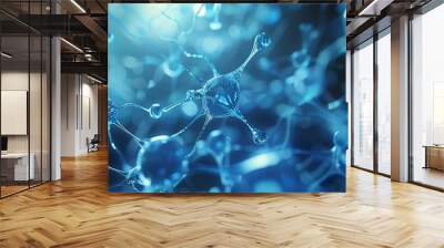 Abstract medical technology background featuring blue tones representing health, science, and research concepts with futuristic digital elements and molecular structures for innovative healthcare and  Wall mural