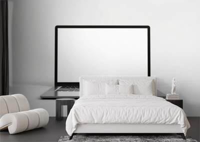 Blank white mockup screen of a modern laptop on a clean desk surface with minimalist design, ideal for website design, technology presentations, and digital advertising Wall mural