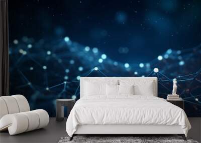 Blue abstract 3d rendering: blurry space with connecting dots and lines on scientific background - futuristic concept, 3d illustration Wall mural