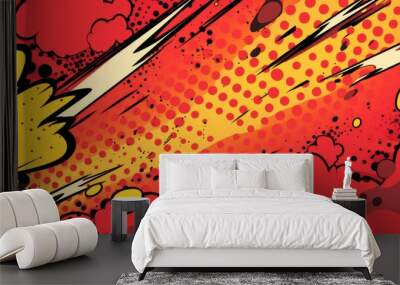 Dynamic halftone comic abstraction: playful design background in vibrant colors Wall mural