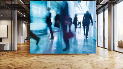 dynamic office scene: blurred background of busy professionals in motion Wall mural