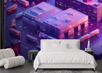 efficient ai-driven logistic warehouse and distribution center: modern shipping solutions for businesses Wall mural