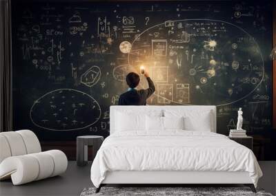 enthusiastic young boy capturing chalkboard moments with camera Wall mural