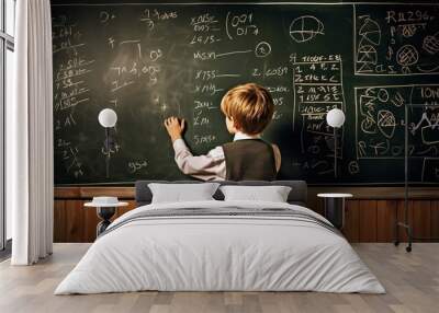 enthusiastic young boy capturing chalkboard moments with camera Wall mural