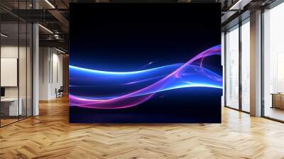 Glowing neon light trails: dynamic speedy 3d effects in uv & blue laser light. High-speed motion blur night lights with semicircular wave, curve swirl, & incandescent optical fiber. Png vector Wall mural