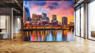 nashville skyline illuminated at dusk with vibrant city lights and iconic landmarks in tennessee, usa Wall mural