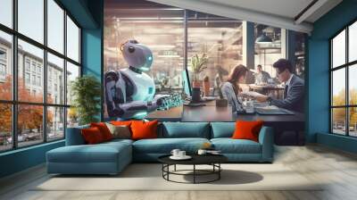 robot assisting in contemporary office environment with human colleagues
 Wall mural