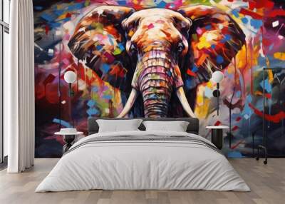 vibrant elephant art: colorful painting with creative abstract elements background - perfect for wall art, prints, and design projects Wall mural