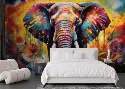 Vibrant elephant art: stunning colorful painting with abstract background - perfect for creative projects! | adobe stock Wall mural