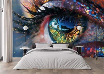 Vibrant eye art: delicately painted in mesmerizing array of colors - abstract eye painting, colorful artwork, creative eye design - vector illustration Wall mural