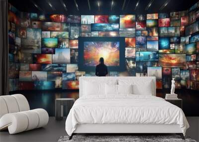 vibrant multimedia video and image wall display on tv screens - digital media entertainment concept Wall mural