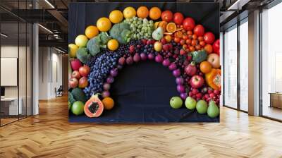 Vibrant rainbow of fresh fruits and vegetables, healthy eating concept with colorful produce in natural light Wall mural