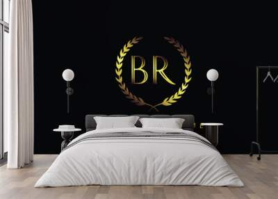 Alphabet letters BR monogram logo, gold color, luxury style Wall mural