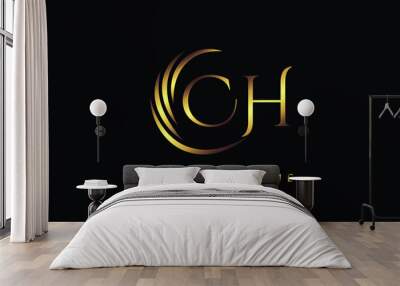 alphabet letters CH monogram logo, gold color elegant classical Wall mural