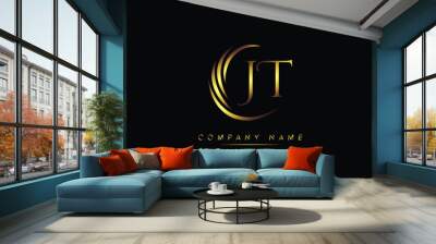 alphabet letters JT monogram logo, gold color elegant classical Wall mural