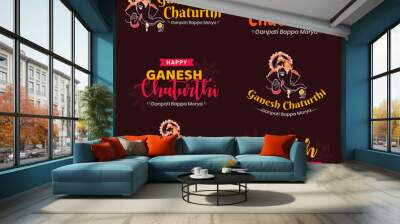 Happy Ganesh Chaturthi. creative  calligraphy for indian festival ganesh chaturthi. typographic emblems, logo or badges. Usable for greeting cards, banners, print, t-shirts, posters and banners. Wall mural