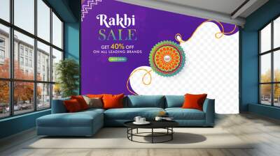 Happy Rakhi sale banner, poster, social media post or greeting card design with png background for you easy to edit, Shop online sale web banner. Wall mural