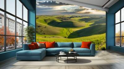 nature prairie grasslands north illustration landscape america green countryside field dakota nature prairie grasslands north Wall mural