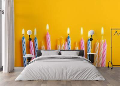 birthday candles on the yellow background Wall mural