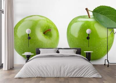 single green apple fruit with green leaf isolated on transparent background granny smith apple full depth of field Wall mural