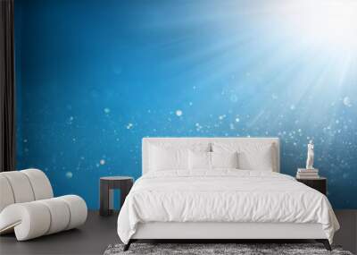 white particle on blue background small dust particle fly and light ray shine effect Wall mural