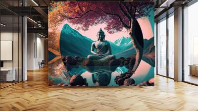  buddha statue in the mountain, home decor design, wall print,  buddha statue in nature Wall mural