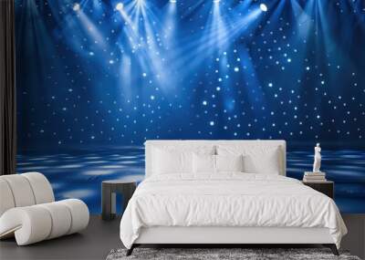 background of blue light with white dots and lights on stage, Wall mural