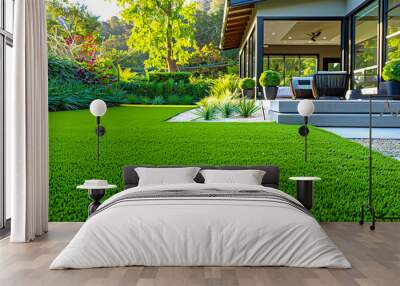 Lush green grass texture, outdoor natural carpet, garden and landscape design Wall mural