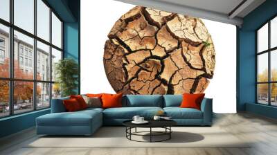 A detailed sphere featuring cracked, dry earth texture, symbolizing drought and environmental changes in nature. Wall mural