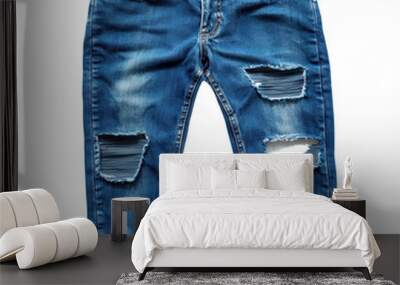 Stylish blue ripped jeans showcasing a trendy design, perfect for casual wear and adding flair to any outfit. Wall mural