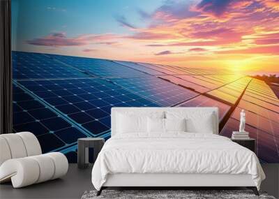 Solar panels on roof generate clean energy at sunset renewable energy concept, Generative AI  Wall mural