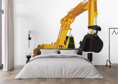 Yellow excavator with wheels Wall mural