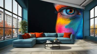 Close-up of colorful eye with artistic face paint Wall mural