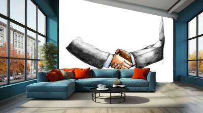 creative drawing sketch of two businessman shaking hand each other for make a deal after the agreeme Wall mural