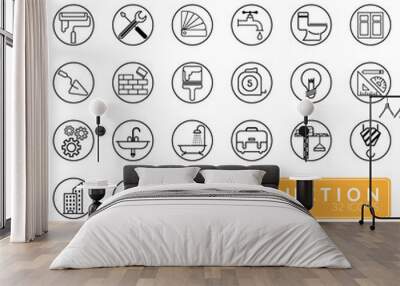 vector of outline construction icons set. building, construction, home repair and renovation tools Wall mural