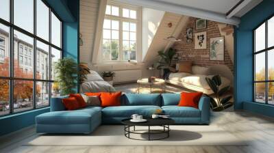 a living room in a loft style. Wall mural