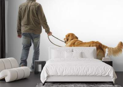 A man walking a golden retriever on a leash, isolated on a white background PNG without background Wall mural