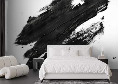 Artistic black paint texture on a white background, abstract and rough. Wall mural