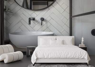 Bathroom interior with white sink and mirror. Wall mural