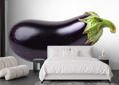 Glossy purple eggplant isolated on white background.. PNG transparent. Wall mural