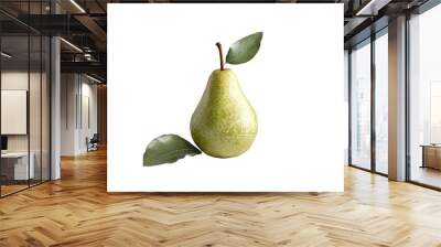 Green pear with leaf isolated on white background. PNG transparent. Wall mural