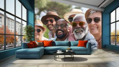 Group of diverse friends having fun together in the park. Multiethnic people having fun outdoors. Wall mural