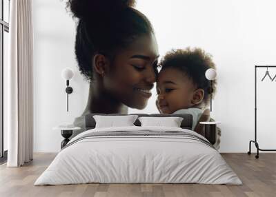 Mother holding baby with foreheads touching and smiling. PNG image Wall mural