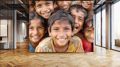 Portrait of a group of happy indian children smiling at camera Wall mural