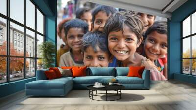 Portrait of a group of Indian children Wall mural