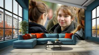 Portrait of a teenage girl on the street. Shallow depth of field. Wall mural